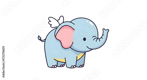 Whimsical baby elephant with angel wings illustration, perfect for children's designs, nursery decor, or creating a touch of playful magic, originally vector