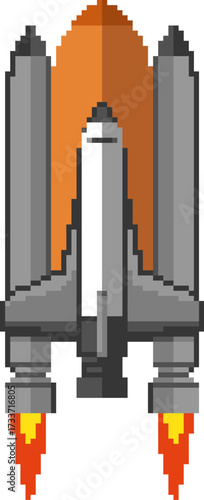 Pixel art rocket icon isolated on white background. Vector illustration
