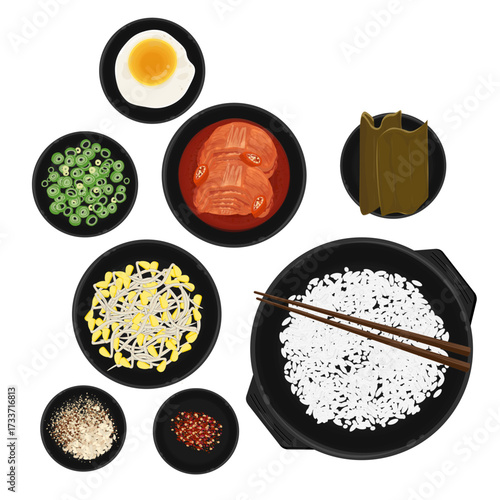 Vector Illustration Logo Clipart Ingredients for making Kongnamul Gukbap 