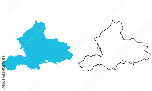 Map of the province of Gelderland, Netherlands. Map with detailed outlines and blue silhouettes