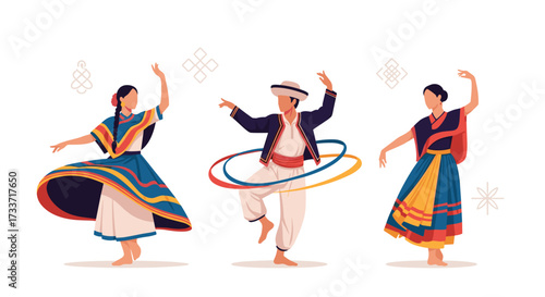 Cultural Dance Performance, Traditional Dancers, Festival Ground, Digital Illustration, Vibrant Atmosphere, Side View, Celebration and Heritage