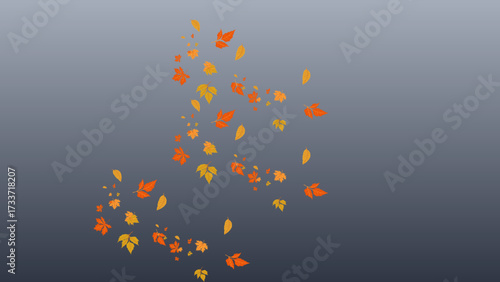 Autumn foliage illustration featuring falling leaves in orange and yellow on a gray tinted plain field