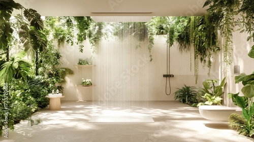 Lush indoor garden shower oasis