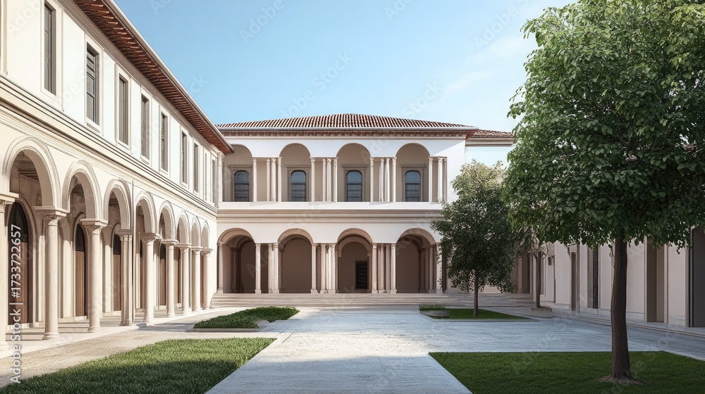 Fototapeta premium Architectural Design: A serene courtyard with classical architecture