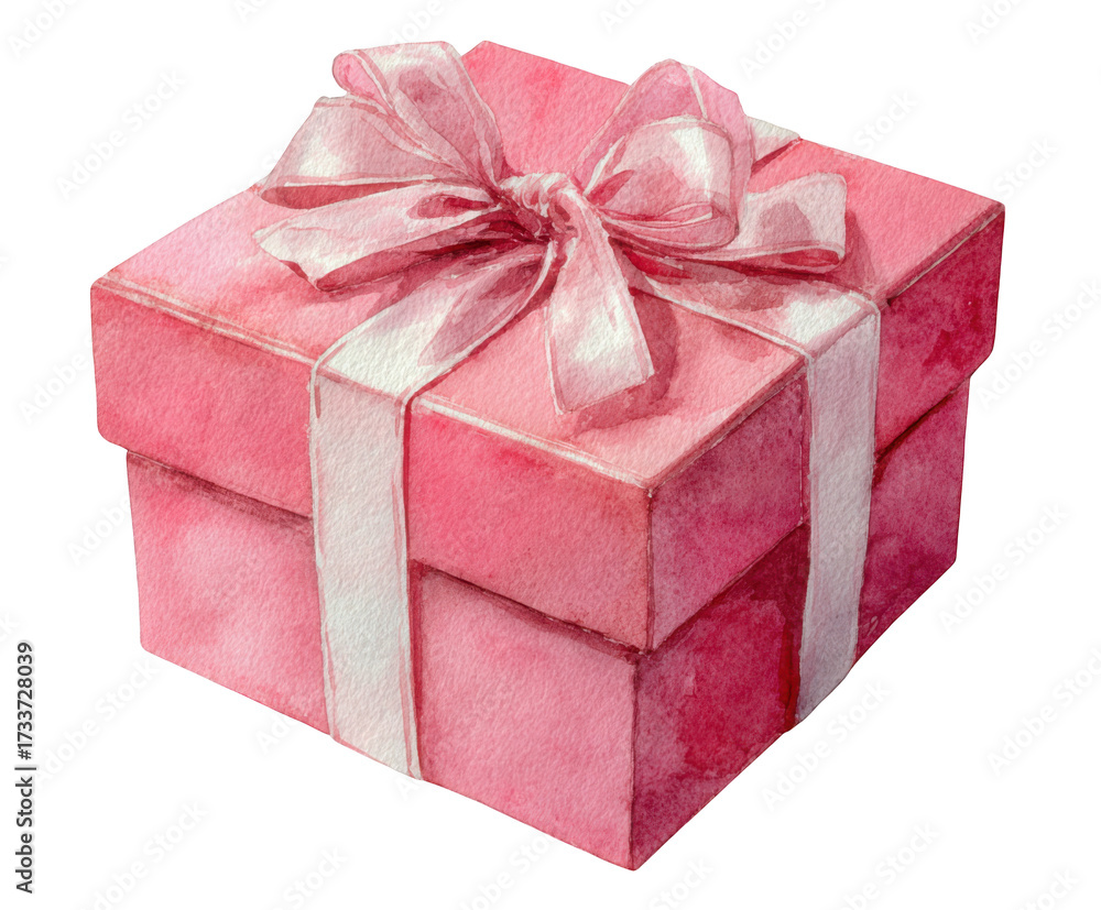 Obraz premium Pink Gift Box with White Ribbon and Bow present isolated on a transparent background