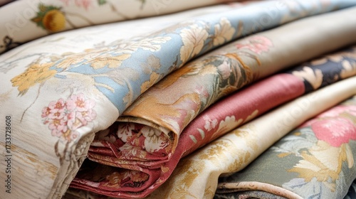 Wallpaper Mural A Stack of Exquisite Floral Fabrics Torontodigital.ca