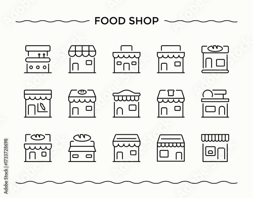 Food Shop line icon set. Trendy minimal icons. Editable stroke. Pixel Perfect. Cafe simple icon set. It contains symbols to bakery and bakery shop, cake, shop, cook, food, bake, bakery and more.