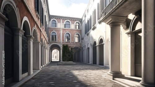 Wallpaper Mural Venetian Alleyway: Sunlit Architecture and Tranquil Courtyard Torontodigital.ca