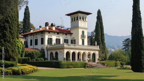 Wallpaper Mural Majestic Italian Villa with Lush Gardens and Mountain Views Torontodigital.ca