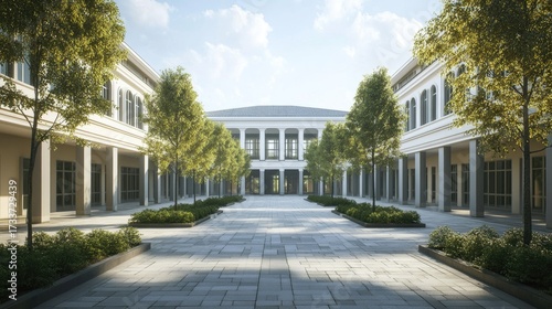 Wallpaper Mural Architectural rendering of a modern building with a courtyard Torontodigital.ca