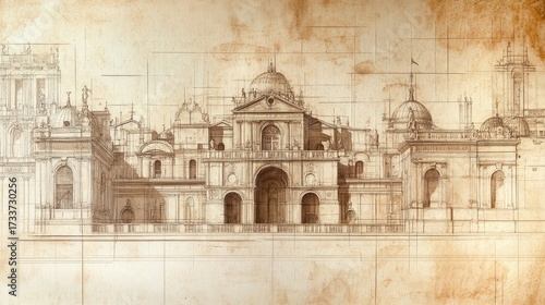 Wallpaper Mural Architectural Sketch: Baroque Palace Facade Design Torontodigital.ca