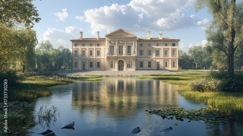 Wallpaper Mural Grand Estate by the Lake: A Serene Architectural Masterpiece Torontodigital.ca