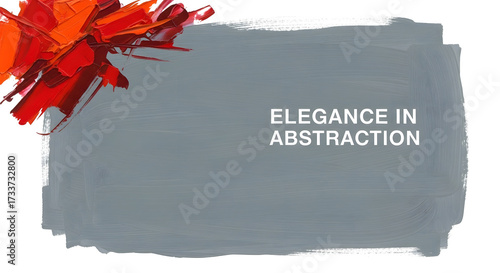 An elegant abstract composition featuring a dynamic three-dimensional red and orange form contrasting with a muted grey textured background