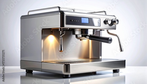 Sleek Stainless Steel Espresso Machine Studio Shot Modern Design Clean Lines.
