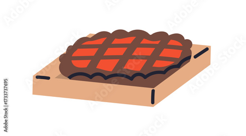 Pie in box. Bakery, sweet baked food, dessert in delivery carboard. Chocolate...