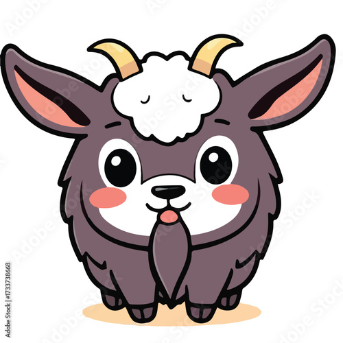 Cute kawaii goat cartoon character. Adorable fluffy baby billy goat mascot design. Vector graphic illustration for children's projects