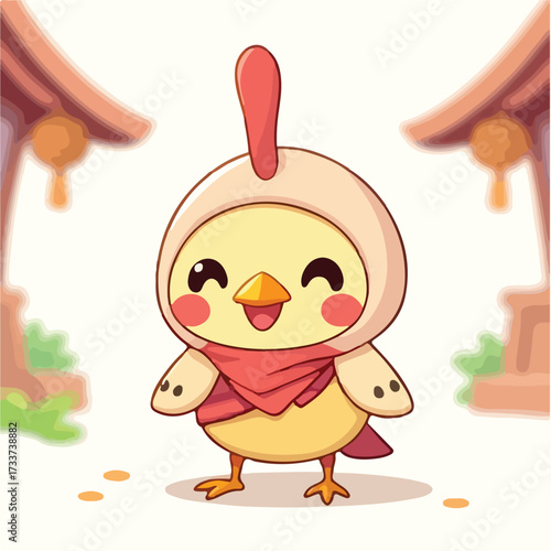 Cute Cartoon Chicken Wearing a Scarf and Hat, Adorable Character Design
