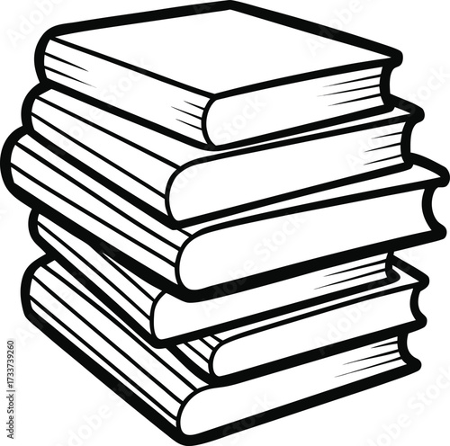 Stack of six open books with black outlines on white pages vector illustration EPS file download.
