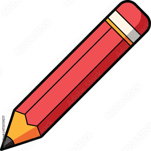 Red pencil with yellow tip and white eraser on white background writing drawing vector illustration EPS file download.
