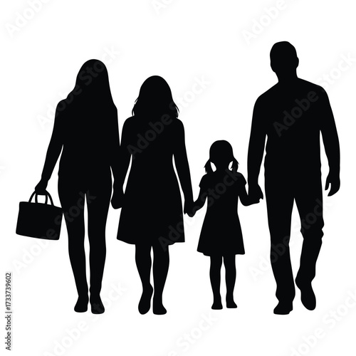 Family silhouette walking together during fall autumn pumpkin patch activities and seasonal fun 