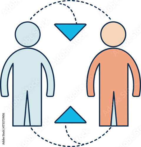 Two figures connected by dashed lines and arrows communication connection vector illustration EPS file download.
