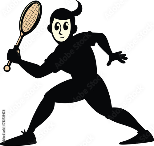 Black silhouette of a man playing tennis with a racket sport vector illustration EPS file download.
