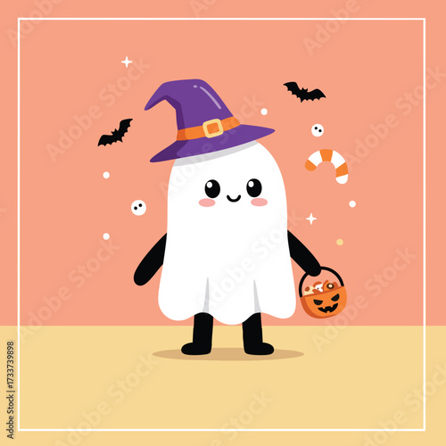 illustration of a ghost costume carrying a candy basket