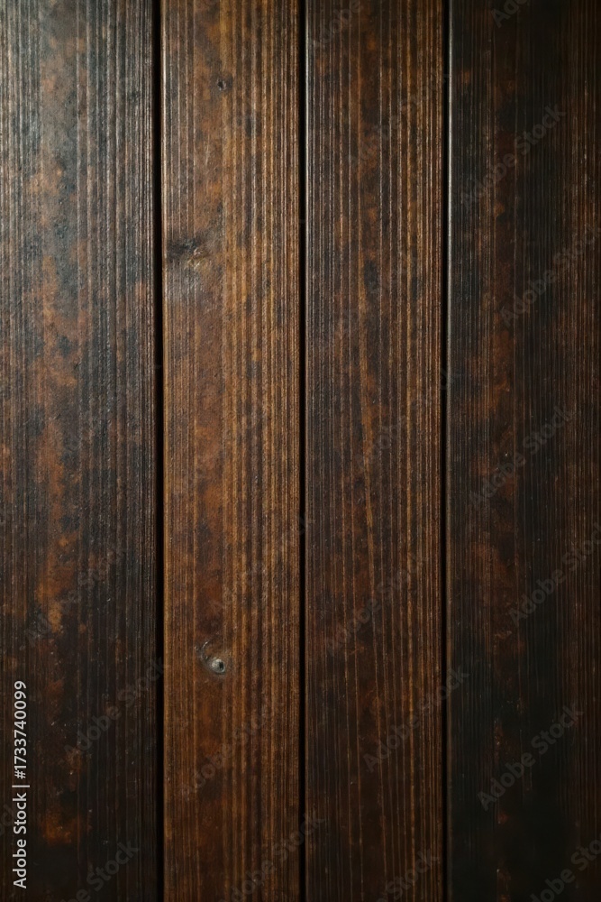 Naklejka premium Rich dark brown wood planks, pronounced grain , wooden, flooring
