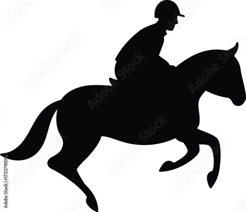 Black silhouette of a horse and rider jumping equestrian vector illustration EPS file download.
