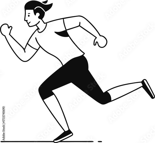 Black and white line art illustration of a person running vector