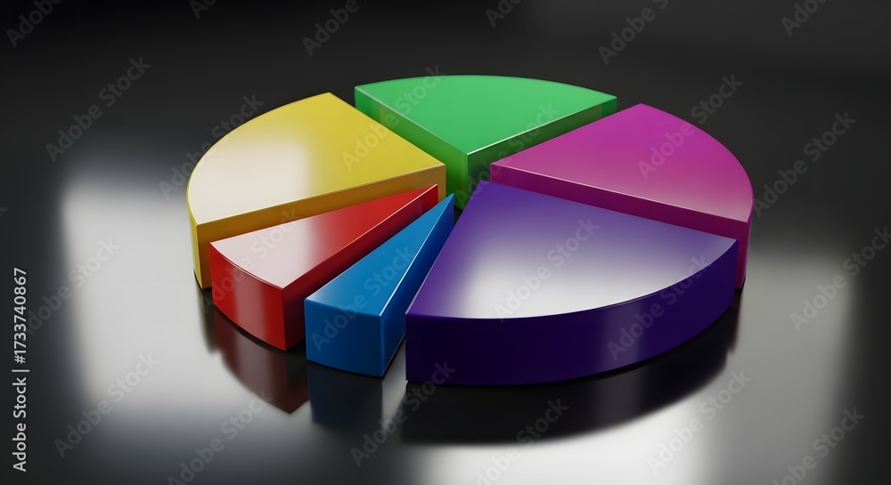 Obraz premium Colorful 3D render pie chart representing data analysis and business growth