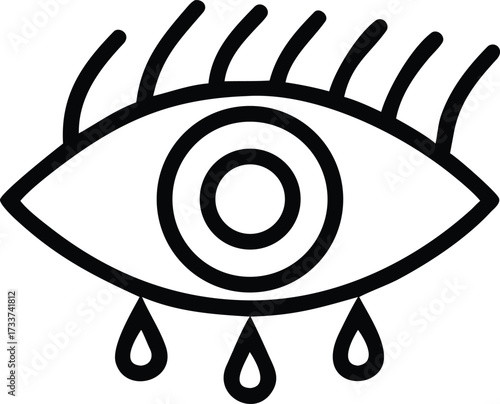 Black and white graphic illustration of an eye crying tears sadness emotion vector illustration EPS file download.
