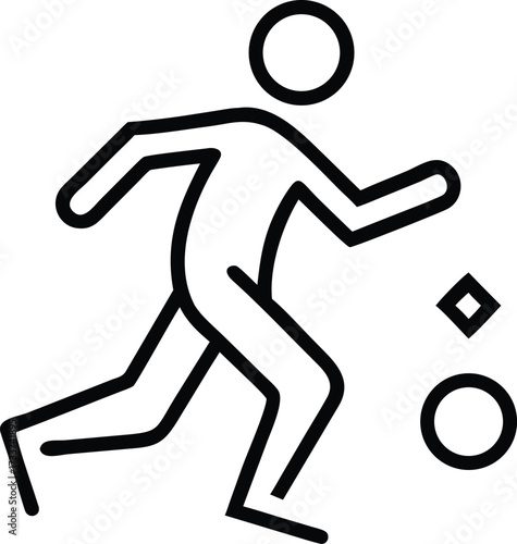 Black outline soccer player kicking ball and diamond shape vector.