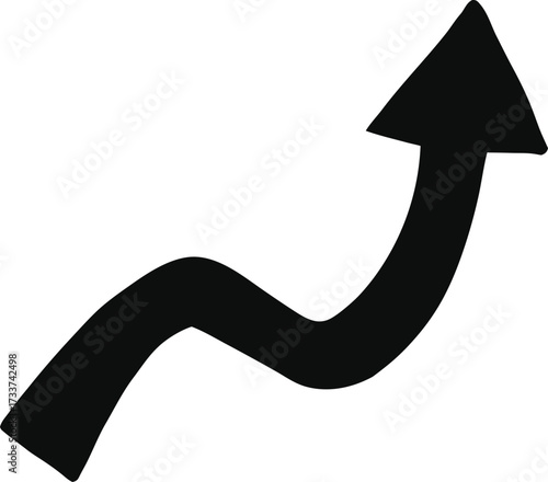 Black hand drawn wavy arrow pointing upwards vector.