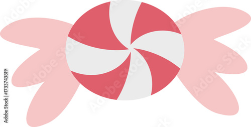 Red and White Wrapped Candy with Sweet Peppermint Swirl Vector Illustration