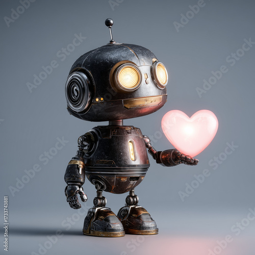 a cute robot holding a heart, Generative AI