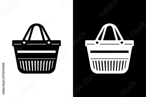 Minimal Grocery Basket Symbol in Black and White.