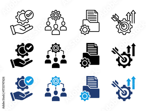 Business Management Icon Set. Containing Responsibility, Teamwork, Documentation, and Effective Icons Collection.