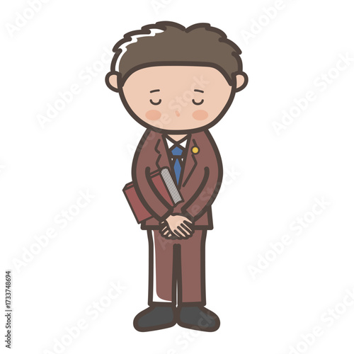 頭を下げて謝る男性弁護士の全身イラスト