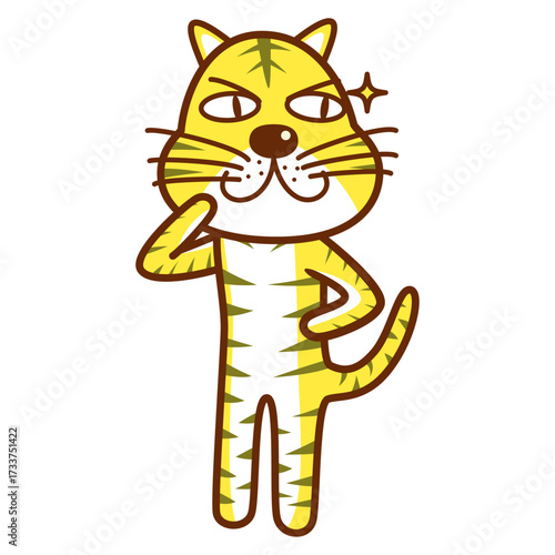 獲物を見つけてキランと目が光るトラのイラスト／Illustration of a tiger whose eyes shine brightly after finding prey