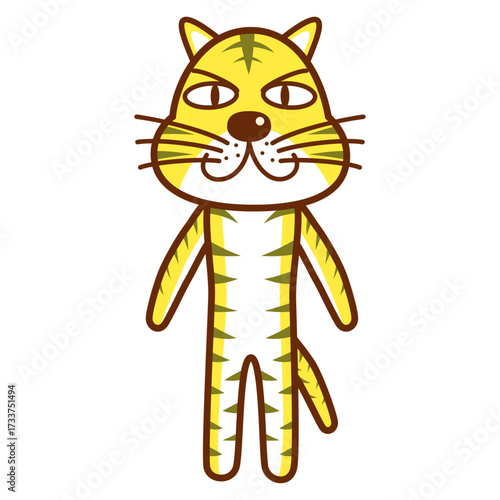 正面を見て2本足で立つトラのイラスト／Illustration of a tiger standing on two legs facing forward