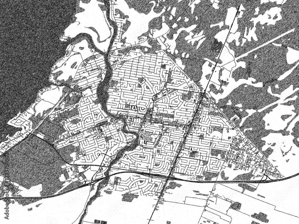 Naklejka premium Monochrome sketch map of Châteauguay, Quebec, ideal for posters, prints, and travel design.