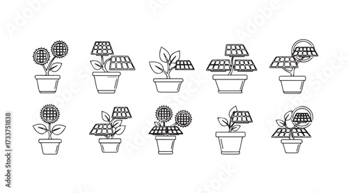 Vector art of solar panel plant pot