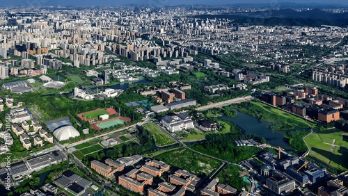 Photography Zhejiang University Campus Aerial View with Modern Cityscape and Green Spaces Ch