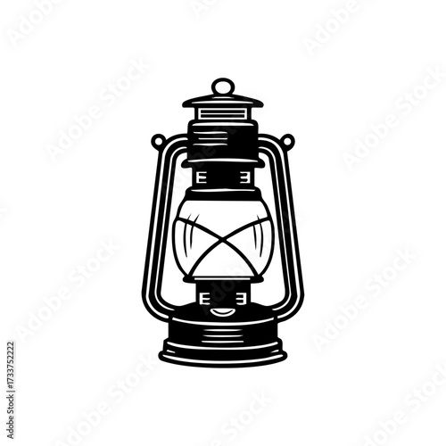 Classic camping lantern graphic representing outdoor light, survival gear, rustic ambiance, and travel equipment.