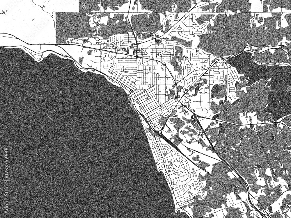 Fototapeta premium City map illustration of North Bay, Ontario, rendered in black and white sketch style.