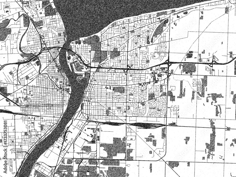 Naklejka premium Sketch-style black and white map of Sarnia, Ontario, perfect for illustration and wall art.