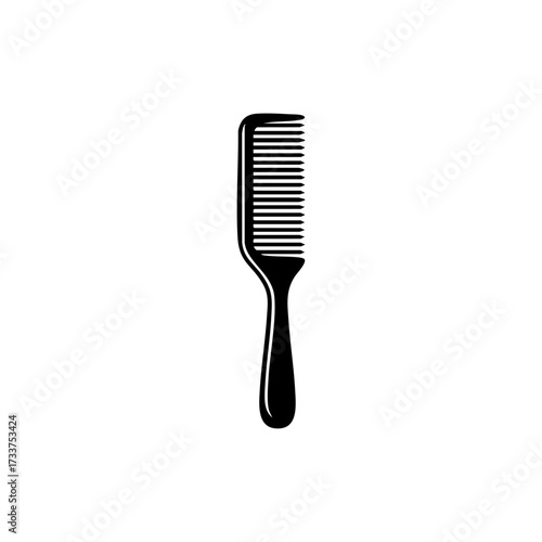 Simple black silhouette of a hairbrush with handle and comb teeth, representing grooming, hairstyling, and personal care.
