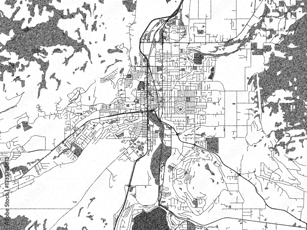 Naklejka premium Monochrome hand-drawn map of Vernon British, Columbia, ideal for decorative and editorial use.