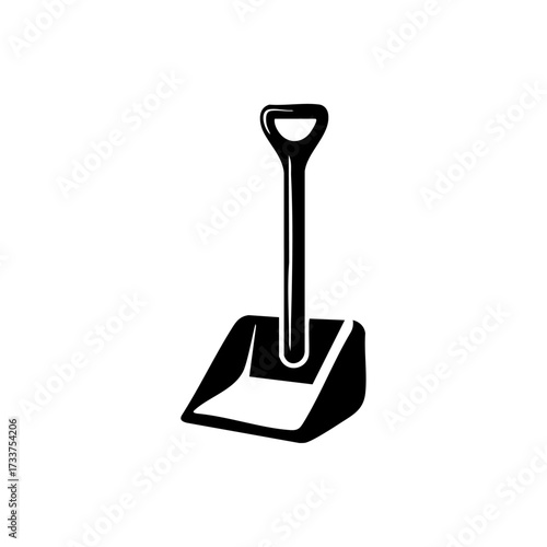 Snow shovel with long handle and wide blade designed for clearing pathways and driveways during winter.
